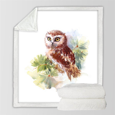 Image of Watercolor Cool Owl Cozy Soft Sherpa Blanket