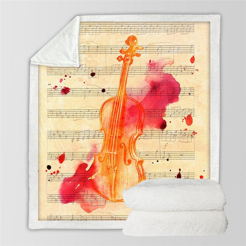 Image of Watercolor Violin Musical Instrument Music Soft Sherpa Blanket