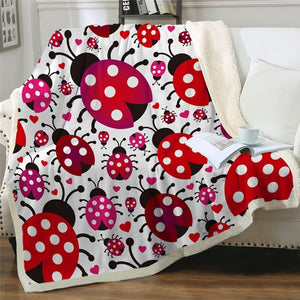 Cute Cartoon Ladybugs Pattern Soft Sherpa Blanket