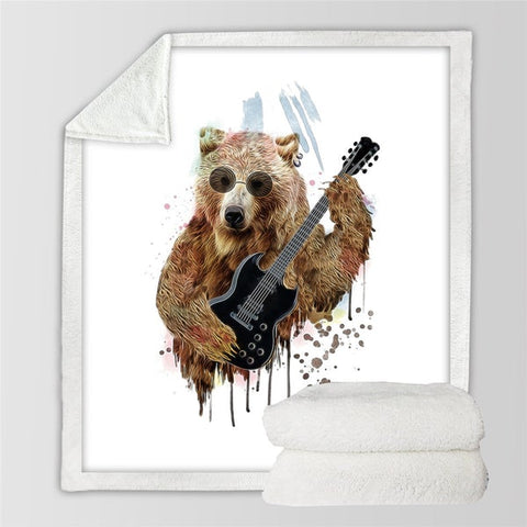 Image of Cool Bear Plays Guitar Cozy Soft Sherpa Blanket