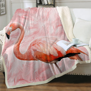 Watercolor Flamingo Feathers Texture Cozy Soft Sherpa Blanket