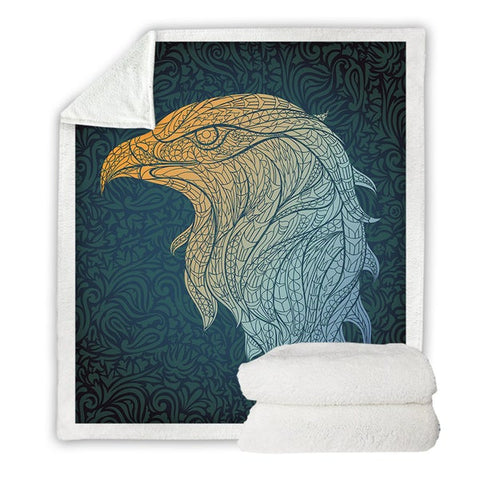 Image of Artistic Patterned Eagle Head Cozy Soft Sherpa Blanket