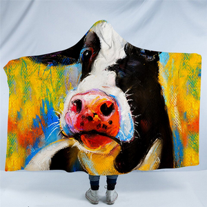 Oilpaint Cow Hooded Blanket