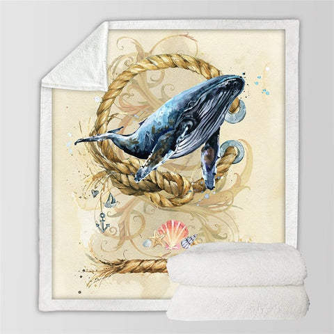 Image of Watercolor Whale Ocean Animal Cozy Soft Sherpa Blanket