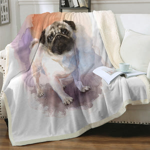 Watercolor Cute Pug Dog Cozy Soft Sherpa Blanket