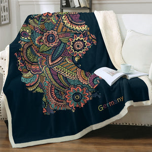 Germany Map Floral Pattern Cozy Soft Sherpa Blanket