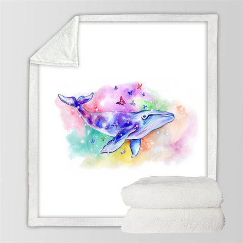 Image of Watercolor Beautiful Whale Cozy Soft Sherpa Blanket