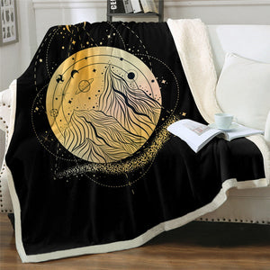 Moon Planets And Mountain Art Soft Sherpa Blanket