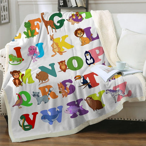 Image of Alphabet Cute Animals Education Cozy Soft Sherpa Blanket