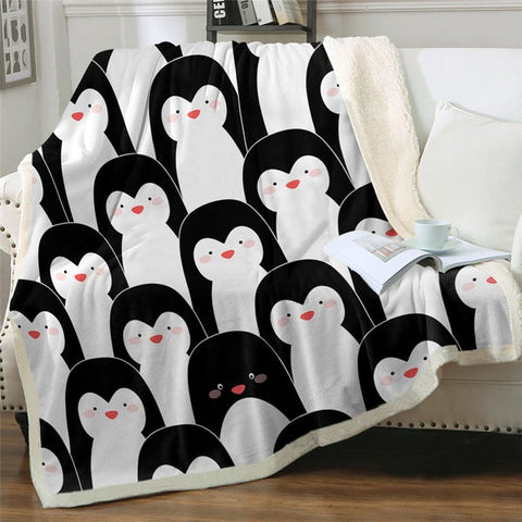 Image of Cute Cartoon Penguin Cozy Soft Sherpa Blanket