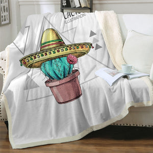 Tropical Plants Domino Cactus Soft Sherpa Blanket