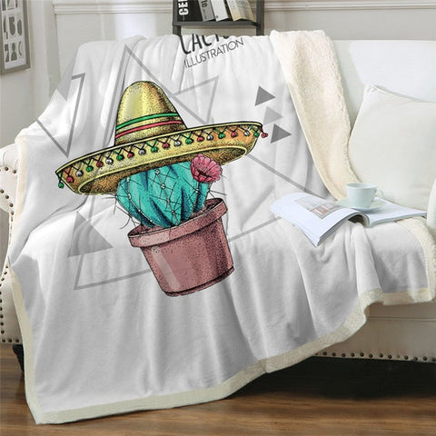 Image of Tropical Plants Domino Cactus Soft Sherpa Blanket