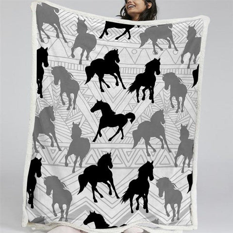 Image of Black Gray Unicorns Geometric Pattern Soft Sherpa Blanket