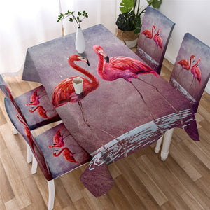 Pink Flamingos Polyester Waterproof Tablecloth  01