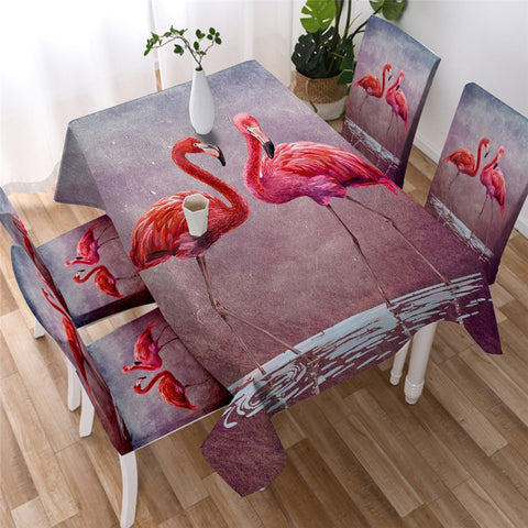 Image of Pink Flamingos Polyester Waterproof Tablecloth  01