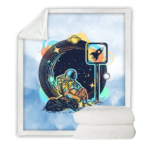 Image of Watercolor Astronaut Art Cozy Soft Sherpa Blanket