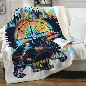 Watercolor Bear And Compass Cozy Soft Sherpa Blanket