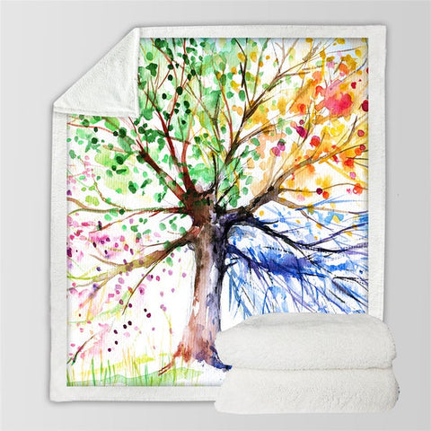 Image of Watercolor Colorful Tree Cozy Soft Sherpa Blanket