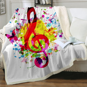 Watercolor Music Note Butterfly Soft Sherpa Blanket