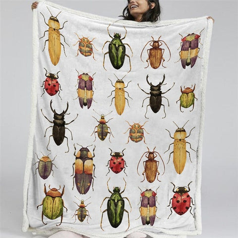 Image of Cartoon Insect Bugs Pattern Soft Sherpa Blanket
