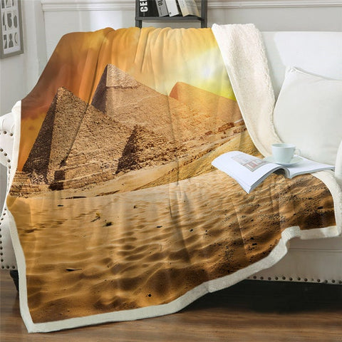 Image of 3D Printed Scenery Pyramid Desert Cozy Soft Sherpa Blanket