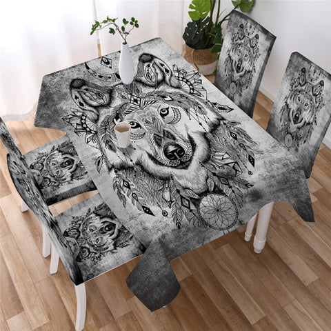 Image of Dreamcatcher - Tribal Wolf Waterproof Tablecloth  01