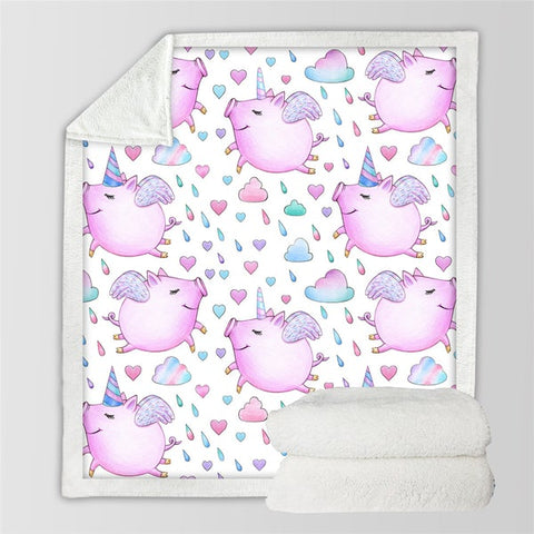 Image of Funny Pig Unicorn Pattern Cozy Soft Sherpa Blanket