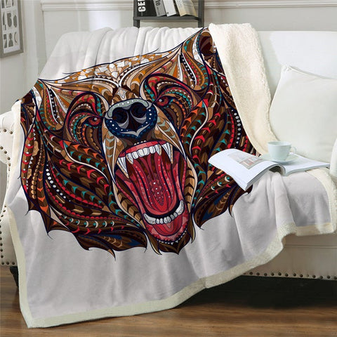 Image of Artistic Angry Bear Head Cozy Soft Sherpa Blanket