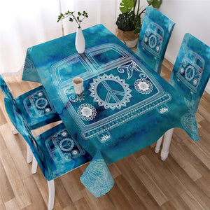 Love n Peace - Watercolor Bus Waterproof Tablecloth  01