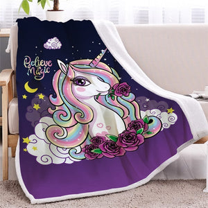 Believe In Magic Girly Unicorn Soft Sherpa Blanket