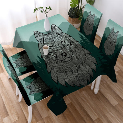 Image of Dreamcatcher - Tribal Wolf Waterproof Tablecloth  07