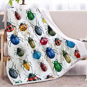 Colorful Insects Ladybugs Soft Sherpa Blanket