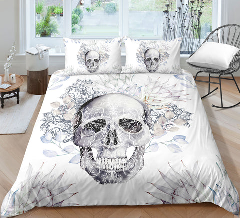 Image of Floral Feather Skull Sketch Bedding Set