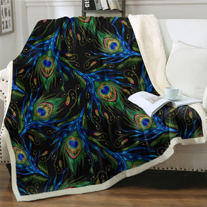 Peacock Feathers Pattern Soft Sherpa Blanket