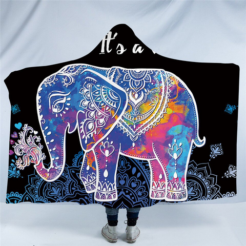 Image of Elephant Mandala Motif Hooded Blanket