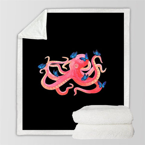 Image of Pink Octopus Ocean Animal Cozy Soft Sherpa Blanket