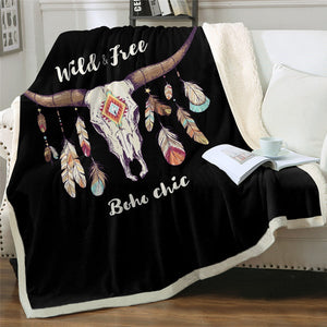 Boho Chic Buffalo Skull Cozy Soft Sherpa Blanket