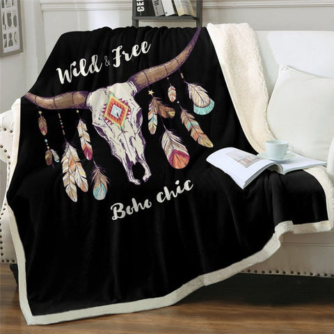 Image of Boho Chic Buffalo Skull Cozy Soft Sherpa Blanket