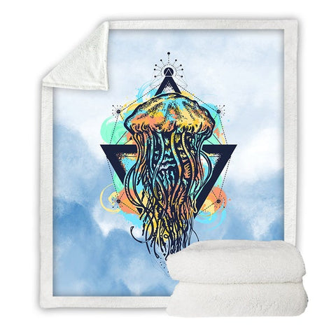 Image of Watercolor Jellyfish Art Cozy Soft Sherpa Blanket