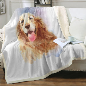 Watercolor Smiling Golden Dog Cozy Soft Sherpa Blanket