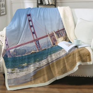 Scenery Golden Gate Bridge Picture Cozy Soft Sherpa Blanket