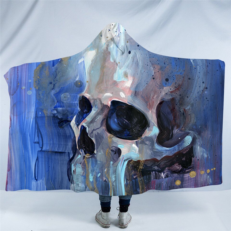 Skull Blue Hooded Blanket
