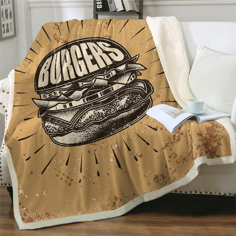 Image of Vintage Retro Hamburger Food Cozy Soft Sherpa Blanket