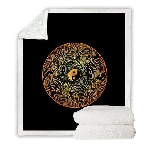 Image of Golden Waves Tai Chi Symbol Art Soft Sherpa Blanket