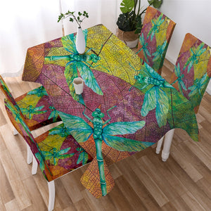 Dragonfly - Lotus Flower Tablecloth 3D Print 01