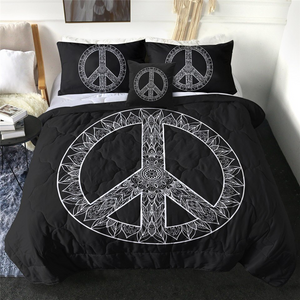 4 Pieces Stylized Peace Symbol Comforter Set - Beddingify