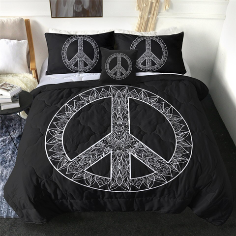 Image of 4 Pieces Stylized Peace Symbol Comforter Set - Beddingify