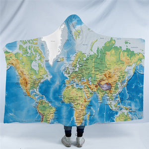World Map Hooded Blanket