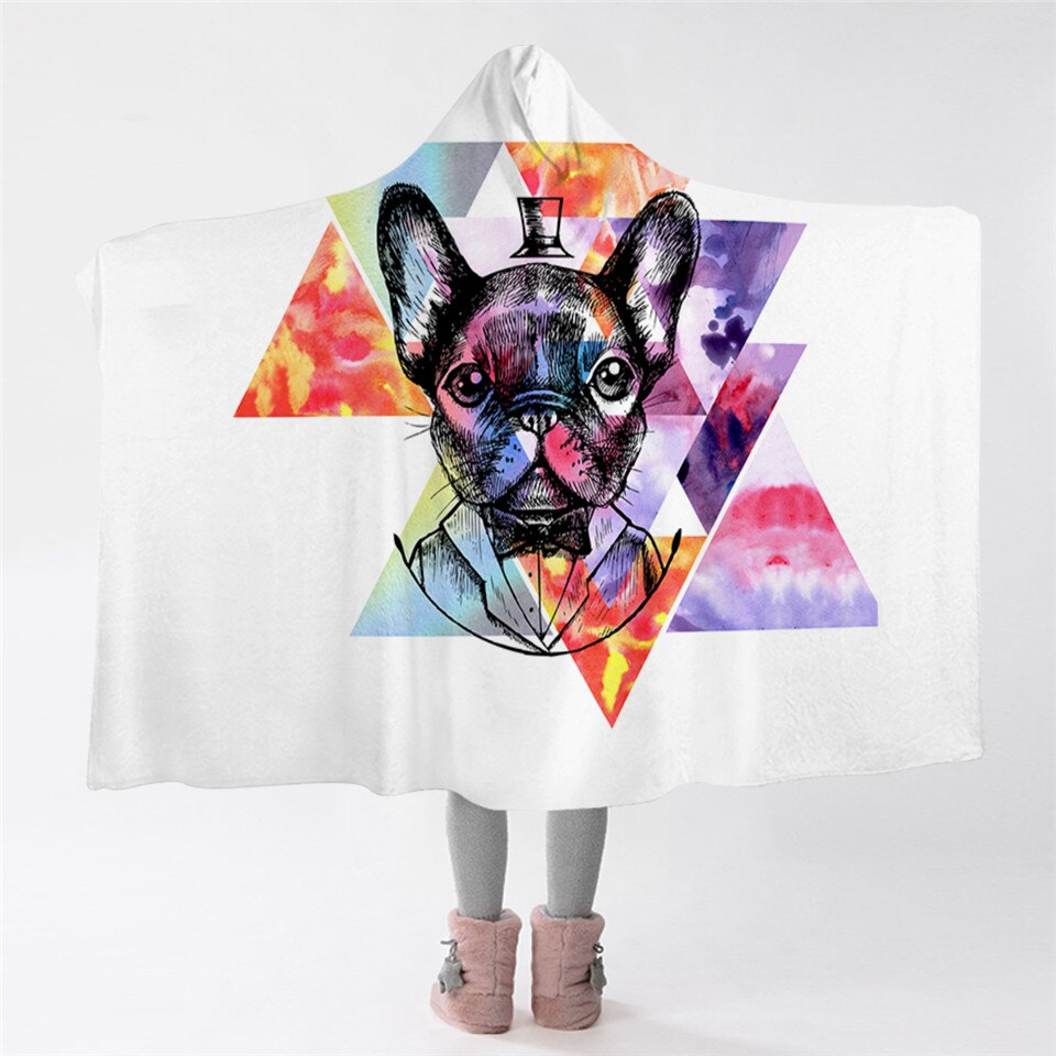 Geometric Themed Puppy Hooded Blanket