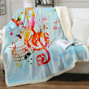 Watercolor Music Note Butterfly Light Blue Soft Sherpa Blanket
